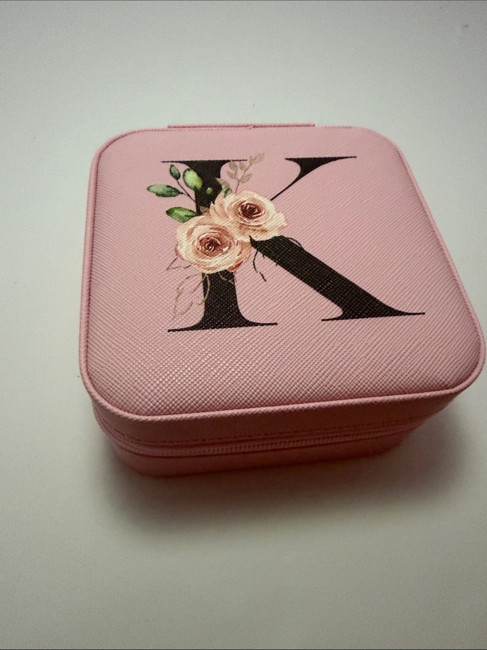 Personalized Pink Monogram 'K' Travel Jewelry Case